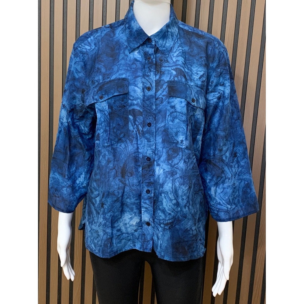 Lauren Ralph Lauren Blue Silk Blend Abstract Paisley Button Down Shirt XL
